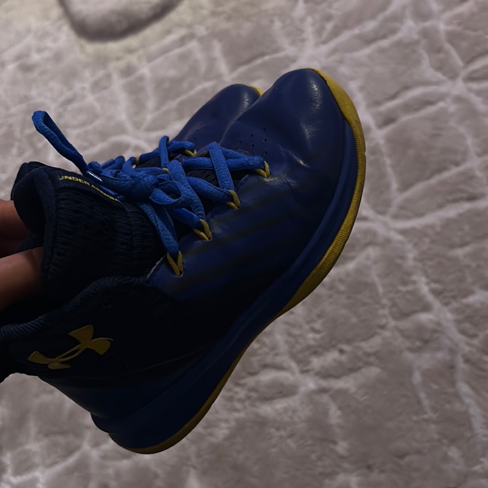 Blue & Yellow toddler under armor basketball sneakers